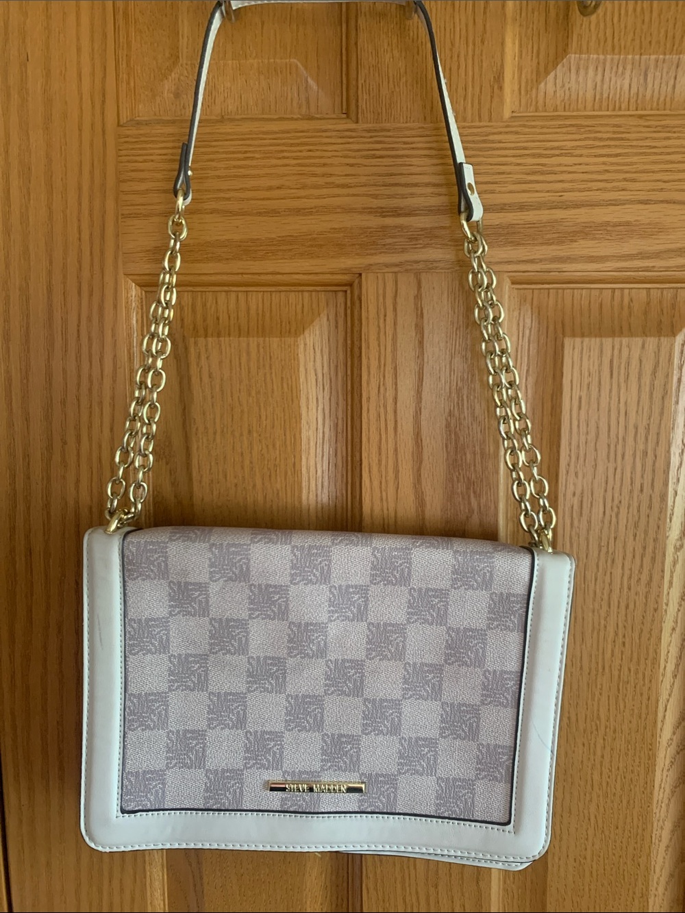 Steve Madden Beige & Cream Checker Breah L Chain Shoulder Bag